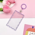 Purple wavy acrylic card holder with matching keychain loop for photos and student IDs - With Keychain Accessories / Purple