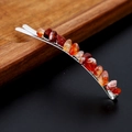 Close-up of silver metal hairpin with natural orange-red and white agate stones - Red Agate with Silver Clip