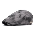 Men's retro beret hat in black and gray marble tie-dye with brown leather logo patch - Black (Black Grey Marble Pattern)