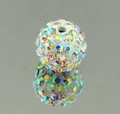 Macro shot of 10mm Shamballa clay beads with multi-color rhinestones and dual straight holes - AB Color