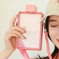 Borraccia rettangolare rosa in plastica con motivo a fulmine e tracolla regolabile - 450ml / Rosa Ragazza