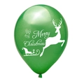 Detail eines grünen Weihnachtsballons mit weißem Rentier- und Schlittenaufdruck - Einzelnes Rentier Grüner Ballon
