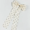 Elegante pinza para el pelo con lazo de malla blanco a lunares y cintas largas estilo - Beige