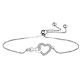 Pulsera corazón infinito de plata con circonitas cúbicas y cierre de bola ajustable - Plateado