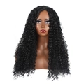 Long black curly synthetic hair wig with dense afro coils on dark skin female mannequin - Black
