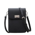 Mini black crossbody phone bag in cross-grain faux leather with silver metal swivel lock - Black