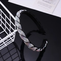 Fashionable braided headband with sparkling colorful rhinestones on a black base for women - AB Zircon