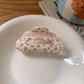 Pink heart leopard pattern hair claw clip with floral checkered ribbon detail - Pink Leopard Cloud