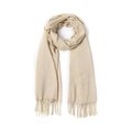 Écharpe unie beige en imitation cachemire avec franges présentée à plat sur fond blanc - 70*200cm / Khaki