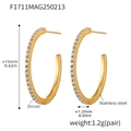 Gold-plated C-shaped stainless steel earrings set with sparkling white zircon stones - Style A-15mm / Gold White Zirconia