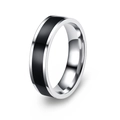 Minimalist 6mm silver stainless steel ring with black enamel inlay for men and women - US 6 / Steel Color with Black Oil