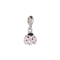Macro view of pink ladybug pendant with enamel finish and sparkling zircon stone - Pink Black Silver Rhinestone Ladybug