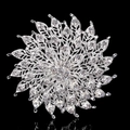 Luxury silver crystal sunflower brooch with sparkling zircon inlays for wedding decor - XD3788-Silver Sunflower Full Drill