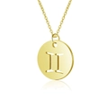 Detailed macro of golden Gemini constellation pendant necklace with polished cutout finish - Gemini / Gold