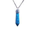 Detail of blue hexagonal crystal pillar pendant on a silver-tone chain necklace - Blue Stone / NSN00173