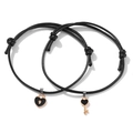 Matching couple bracelets featuring woven rope with heart lock and key charms - Lock & Key Woven Style (53414HB00)