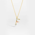 925 silver golden necklace featuring letter F pendant with colorful inlaid gemstones - Gold Letter F
