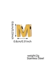 Detailed view of gold stainless steel letter M charm with zirconia inlay for DIY jewelry - Letter-M / Steel