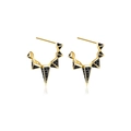 Close-up of gold-plated spiked geometric hoop earrings with black pavé diamonds - 18K Gold (Blackened)