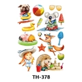 Waterproof temporary tattoo sticker with colorful cartoon summer beach animals and surfing dog - Th-378 / 210*148mm