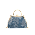 Blaue Denim-Clip-Tasche mit Wolkenmuster, Kristallrahmen und goldener Kettenschultergurt - Hellblau