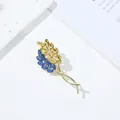 Elegant wheat ear brooch with blue and amber crystals on a golden metal base - Wheat Ear Style 12 (5.8*2.3cm)