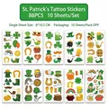 St. Patrick's Day Tattoo-Set mit 10 Blättern und 88 grünen Kleeblatt-Mustern - Irisches Tattoo-Sticker-Set (10 Blatt/Set) / 88 Muster