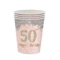 Roségoldene Pappbecher zum 50. Geburtstag mit glitzerndem Diamantmuster und Glanz - 50. Geburtstag Pappbecher