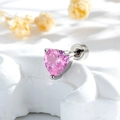 Sparkling pink heart gemstone ear stud with silver screw back piercing jewelry - Heart Shaped Pink Zirconia Style (A1086-2)