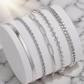 5-piece silver-plated bohemian chain bracelet set with snake, paperclip, and cuban styles - Style 8 Silver
