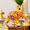 Golden elephant keychain with colorful crystals and metallic keyring on gold base - Single OPP Bag Packaging / Lucky Elephant Gold
