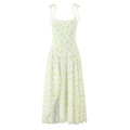 Chiffon Maxikleid mit floralem Muster, Bindeträgern und Beinschlitz in Weiß und Gelb - S / Gelb