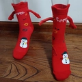 Christmas snowman magnet hand-holding socks in red festive holiday style - Red Happy Snowman Hand Holding