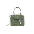Sprankelende groene strass mini box tas met kettingriem en zilveren beslag - Groen