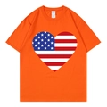 T-shirt orange vif avec motif de drapeau américain en cœur et col rond classique - Orange (Cœur Drapeau)