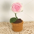 Handmade knitted potted rose flower bouquet in pink and white for gift or car decor - Pink
