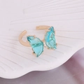 Fashionable gold ring featuring a 3D blue butterfly crystal with sparkling zircon accents - One Size / Blue