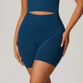 Pantaloncini da yoga a vita alta senza cuciture da donna blu lago scuro con coste - S / Blu