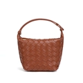 Brown hand-woven leather tote bag with elegant top handle and knot detail - Brown