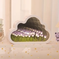 Cloud tulip mirror night light with purple flowers and warm LED glow for desk decor - Complete DIY Material Kit / 10 Purple Flowers