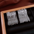 Silver fringe tassel earrings with rhinestones showcased in a black velvet jewelry box - Silver Chain Gold Plated (43#)
