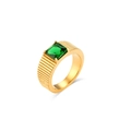 Gouden ring met vierkante smaragdgroene edelsteen en zijstreep gravure details - US 8 / Groen
