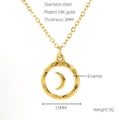 Collier en acier inoxydable plaqué or 18 carats avec pendentif lune, émail bleu et martelé - 45cm/15mm Diamètre / Blanc