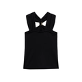 Sexy zwarte geribbelde gebreide tanktop voor dames met kruisbandjes en gouden ringdetail - S / Zwart
