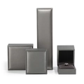 Deep metallic grey PU leather jewelry box set with brushed texture and dark lining - Silver Gray (Velvet Interior)