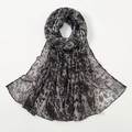 Gray voile scarf with black floral print, lightweight summer wrap for women - Grey Black Floral