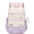 Zaino scolastico viola e crema con doppie fibbie e ciondolo a nuvola in peluche - Viola Chiaro
