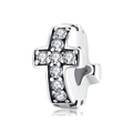 Sparkling S925 sterling silver cross spacer bead with clear cubic zirconia stones - Cross/White Zirconia
