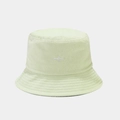 Close-up of mint green terry cloth bucket hat with minimalist white logo embroidery - One Size / Light Green
