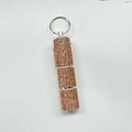Three-section pill bottle keychain with rose gold crystals and metallic key ring - Champagne Gold